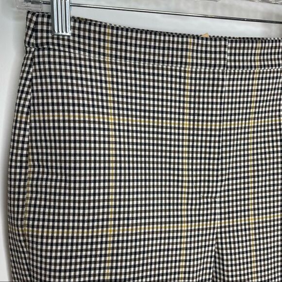 Theory Cropped Checked Woven Straight Leg Slit Pants 2 Brown Black Yellow Plaid - Picture 4 of 8